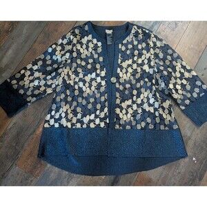 Chico's Traveler's Collection Navy & Gold Sheer Leaf Cape - Size 3 (L/XL)